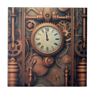 Steampunk-Uhr-Keramik Fliese