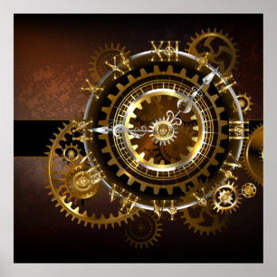 Steampunk-Uhr mit antiken Zahnrädern Poster