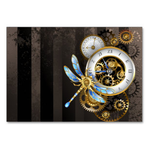 Steampunk-Uhr mit mechanischer Libelle Tischnummer