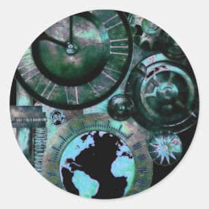 Steampunk Uhr Runder Aufkleber