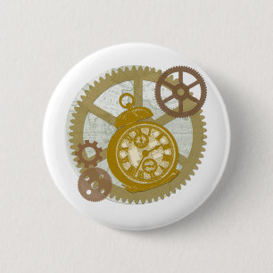 Steampunk Uhr und Gänge Button