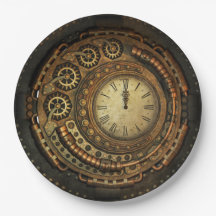 Steampunk Uhr-WegwerfpapierTeller
