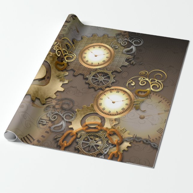 Steampunk, Uhren und Gänge I Geschenkpapier (Ungerollt)