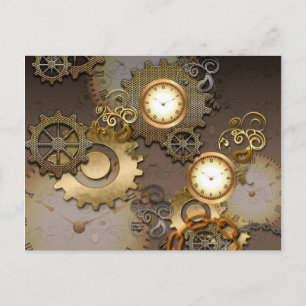 Steampunk, Uhren und Zahnräder Postkarte