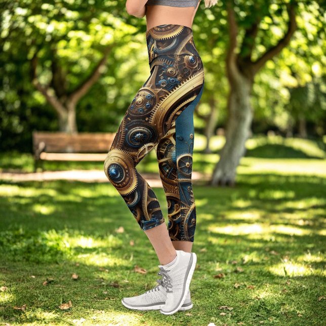 Steampunk-Uhrwerk Gold und Aquamarin Capri Leggings (Von Creator hochgeladen)