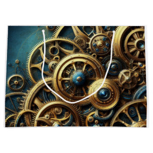 Steampunk-Uhrwerk Gold und Aquamarin Große Geschenktüte