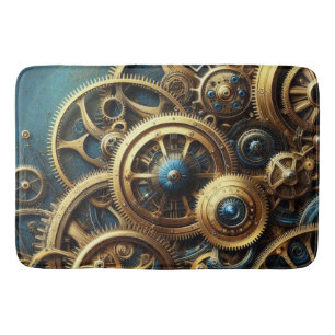 Steampunk Uhrwerk Gold und Türkis Badematte