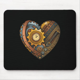 Steampunk-Uhrwerk-Herz mit Zahnrädern und Zeitmoti Mousepad