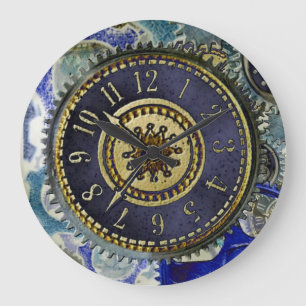 Steampunk-Uhrwerk-Muster Große Wanduhr
