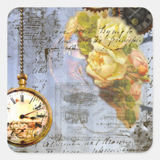 Steampunk und Gelbe Rosen Quadratischer Aufkleber