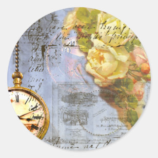 Steampunk und Gelbe Rosen Runder Aufkleber
