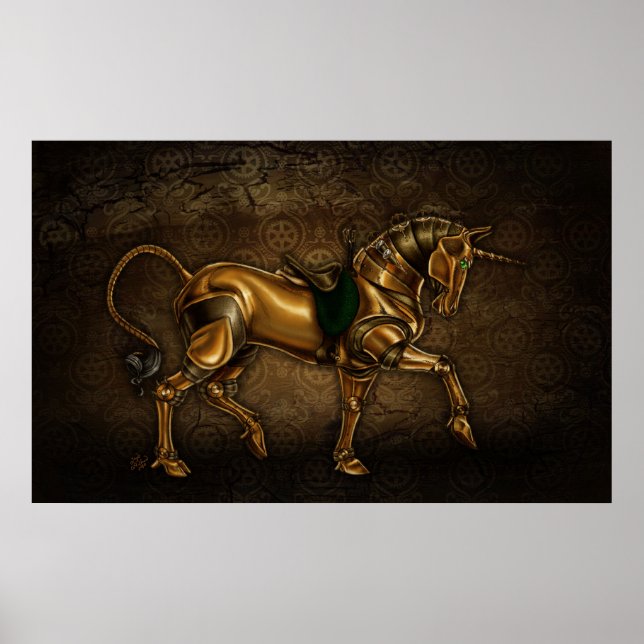 Steampunk Unicorn Damask Poster (Vorne)