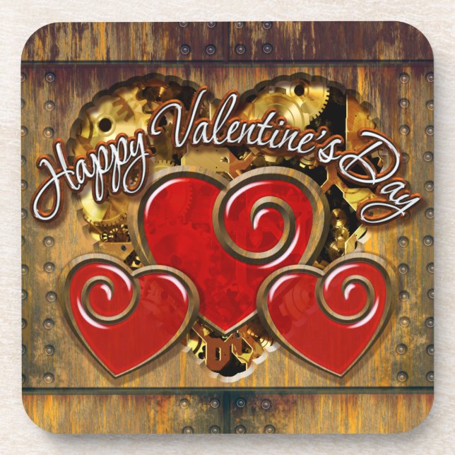 Steampunk Valentine 3 Getränkeuntersetzer (Vorderseite)