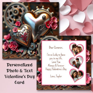 Steampunk Valentinstag   Florales Fototemplate Karte