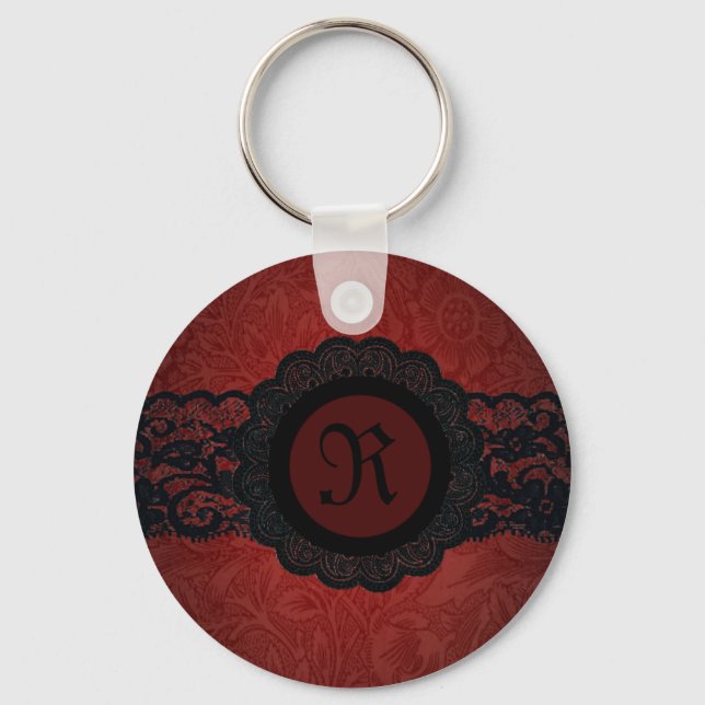 Steampunk Vampire Red Lace Gothic Monogramm Schlüsselanhänger (Vorderseite)