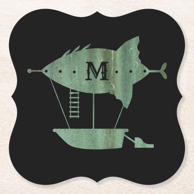 Steampunk Verdigris Bronze Airship Monogram Untersetzer (Vorderseite)