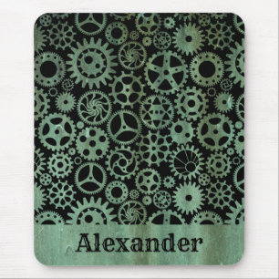 Steampunk Verdigris Bronze Gears Custom Name Mousepad