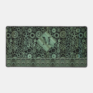 Steampunk Verdigris Bronze Gears Monogram Schreibtischunterlage