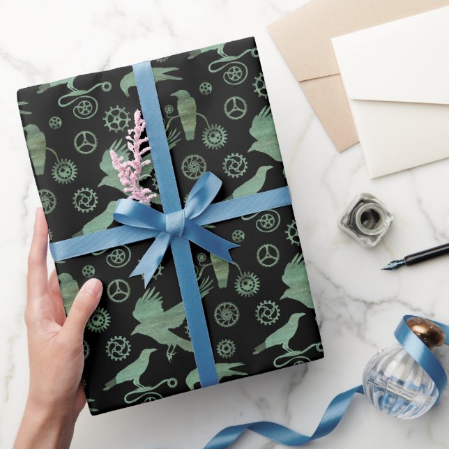 Steampunk Verdigris Bronze Gears und Crows Geschenkpapier (Schenken)