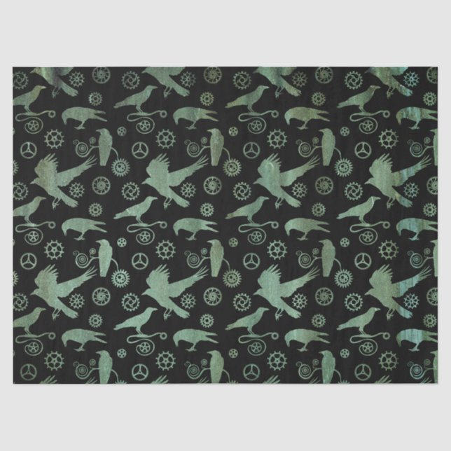 Steampunk Verdigris Bronze Gears und Crows Seidenpapier (Vorderseite)