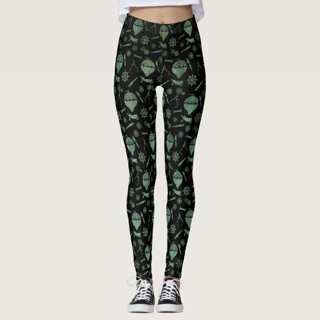 Steampunk Verdigris Bronze Hot Air Balloons Leggings (Vorderseite)