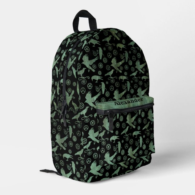 Steampunk Verdigris Gears und Crows Individuelle N Bedruckter Rucksack (Rückseitige Ecke links)