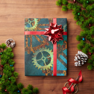 Steampunk Verdigris rostiges Zahnrad Geschenkpapier