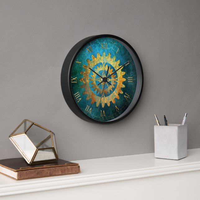 Steampunk Verdigris Rusty Cogwheel Uhr (Büro)