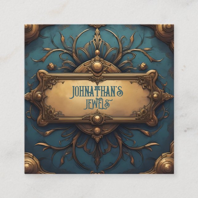 Steampunk Verdigris und Gold Quadratische Visitenkarte (Vorderseite)