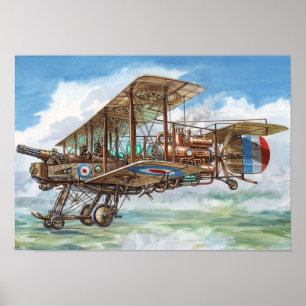 Steampunk-Vickers-Doppeldecker-Flugmaschine Poster