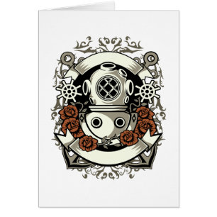 Steampunk Victorian Deep Sea Diver Roses rouges