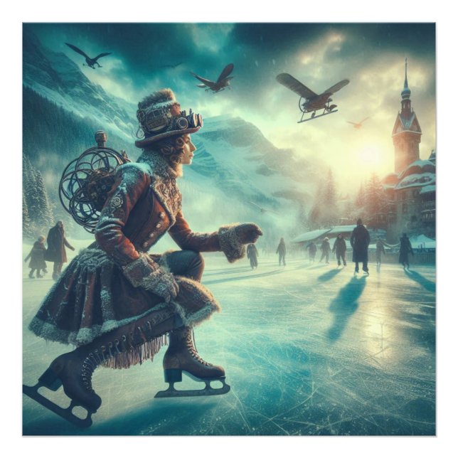 Steampunk Victorian Fantasy Winter Messenger Fotodruck (Vorne)