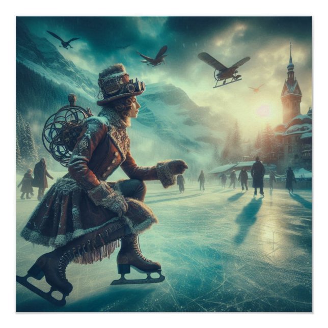 Steampunk Victorian Fantasy Winter Messenger Poster (Vorderseite)