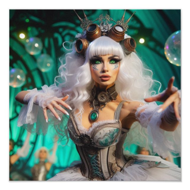 Steampunk Victorian Futuristic Green Dancer Fotodruck (Vorne)