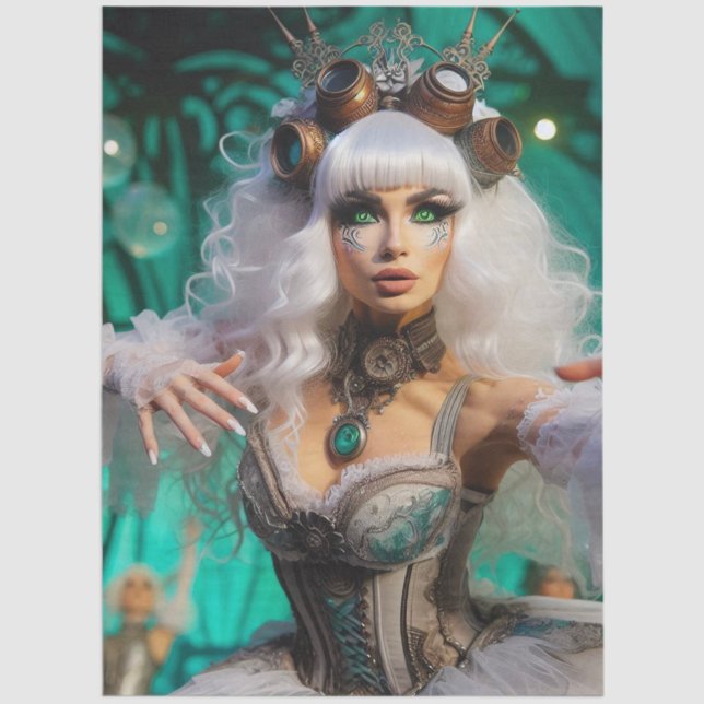 Steampunk Victorian Futuristic Green Dancer Seidenpapier (Von Creator hochgeladen)