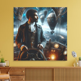 Steampunk-Victorian-Weltraum-Luftschiffkapitän Leinwanddruck