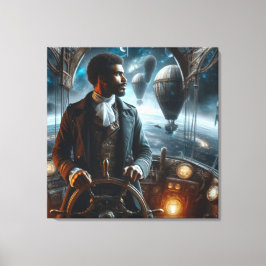 Steampunk-Victorian-Weltraum-Luftschiffkapitän Leinwanddruck