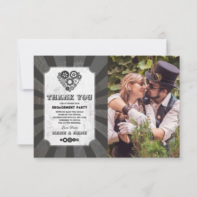 Steampunk Vielen Dank für Ihr Hochzeitliches Herz- Einladung (Vorderseite)