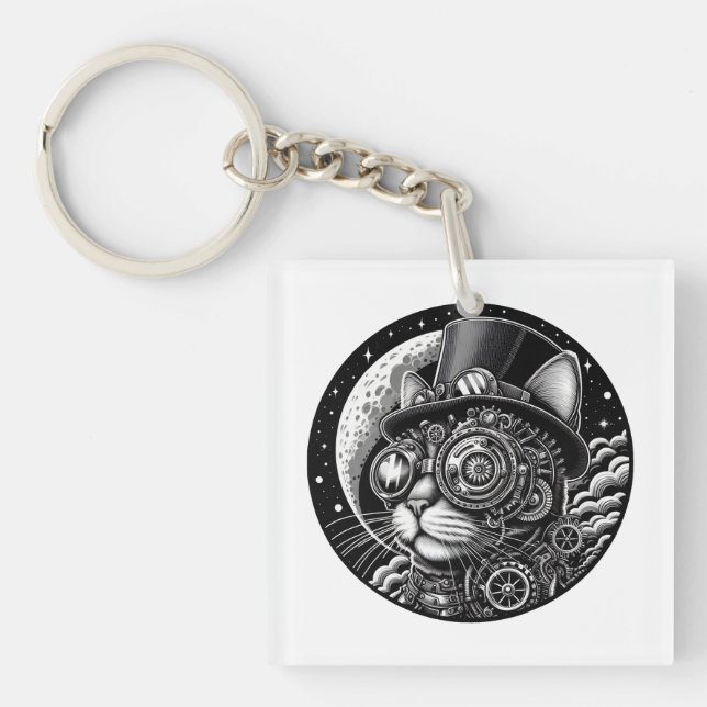 Steampunk Viktorianisch Cat Schlüsselanhänger (Vorderseite)