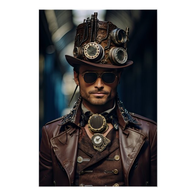 Steampunk Viktorianisch Cosplay Top Hat Gears Poster (Vorderseite)