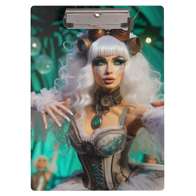 Steampunk Viktorianisch Futuristic Green Dancer Klemmbrett (Vorderseite)