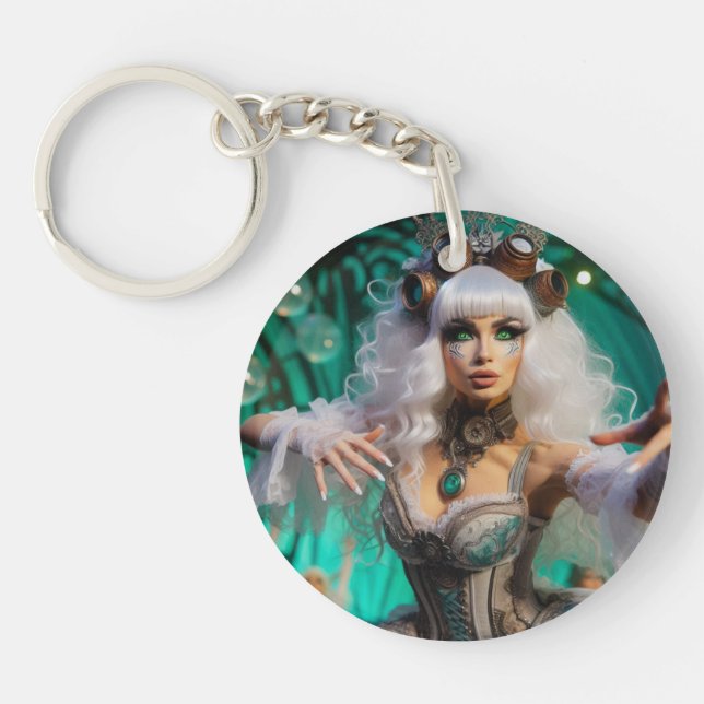 Steampunk Viktorianisch Futuristic Green Dancer Schlüsselanhänger (Vorderseite)
