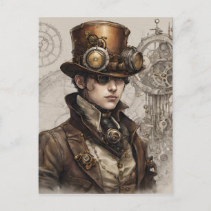 Steampunk Viktorianisch Gentleman Artwork Feiertagspostkarte