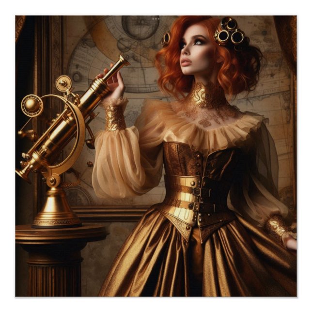 Steampunk Viktorianisch Gold Astronomin Poster (Vorderseite)