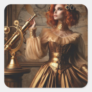 Steampunk Viktorianisch Gold Astronomin Quadratischer Aufkleber