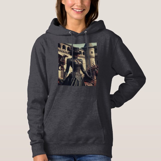 Steampunk Viktorianisch Industrial Lady Dragon Rid Hoodie (Vorderseite)