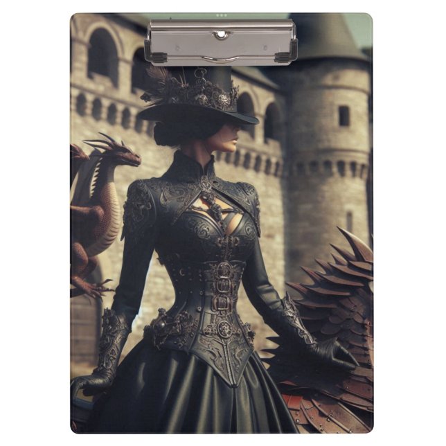 Steampunk Viktorianisch Industrial Lady Dragon Rid Klemmbrett (Vorderseite)