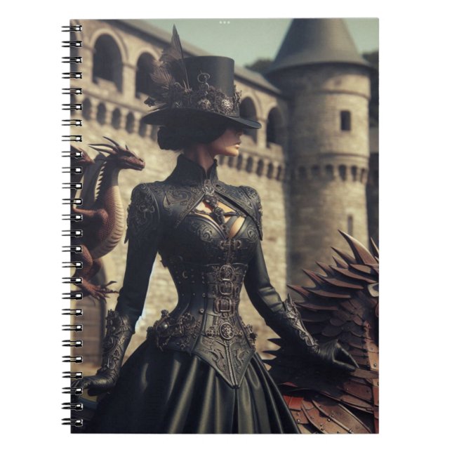 Steampunk Viktorianisch Industrial Lady Dragon Rid Notizblock (Vorderseite)