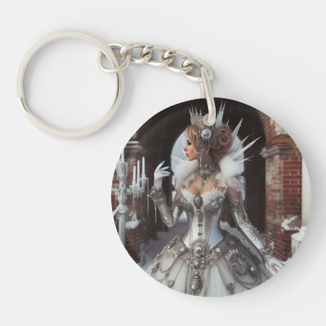 Steampunk Viktorianisch Industrial Winter Ice Quee Schlüsselanhänger (Vorderseite)