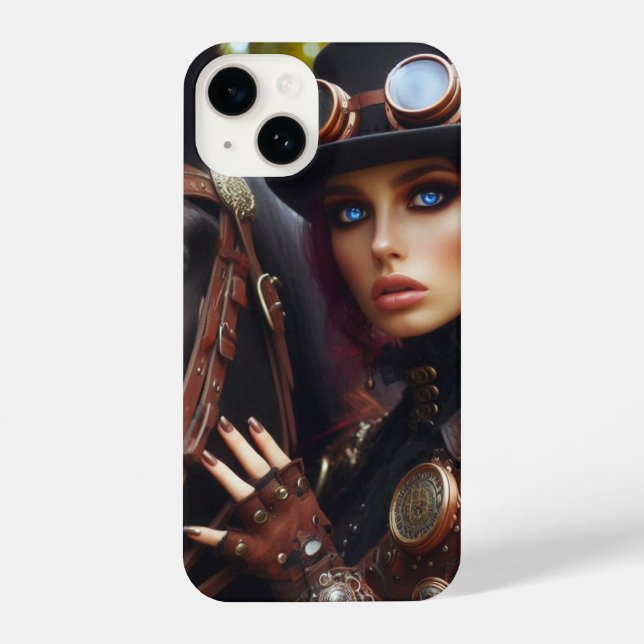 Steampunk Viktorianisch Lady Dark Rider iPhone 14 Hülle (Rückseite)